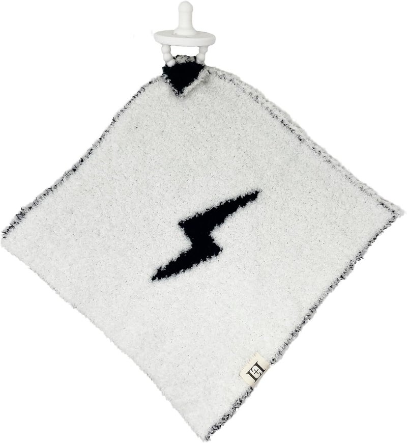 Leaps + Legends L+L USA Lightning Bolt Baby Lovey Pacifier/Teether Holder 10"x10" - DreamSoft Plush Fluffy Cuddly Soothie Reversible Mini Comfort Blanket - Newborn Gift Essential Babies Boys and Girls (Black/White) - Image 2